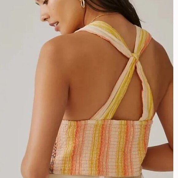 Anthropologie Yellow & Orange Striped Smocked Tank Top Size Large NWT - Picture 2 of 10